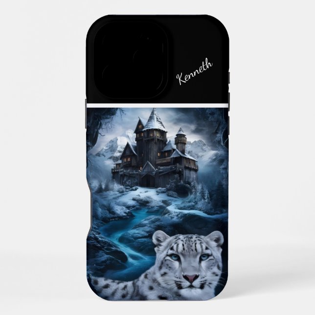 Coque iPhone Château d'hiver de la panthère des neiges (Verso)