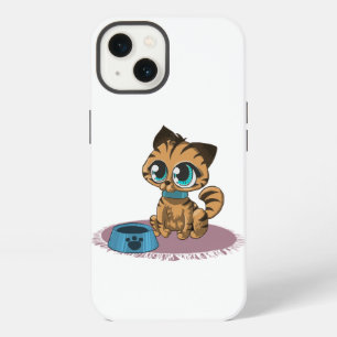 ETUI iPhone 13 CHATON BRUN AUX YEUX BLEUS SUR UN TAPIS VIOLET