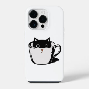 Coque Pour iPhone 14 Plus Chaton noir avec nez rouge caché dans une tasse