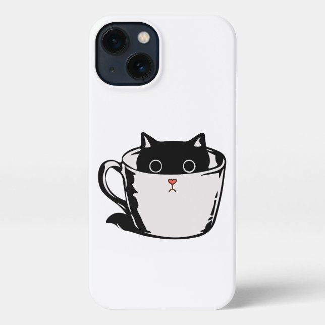 Coque iPhone Chaton noir avec nez rouge caché dans une tasse (Verso)