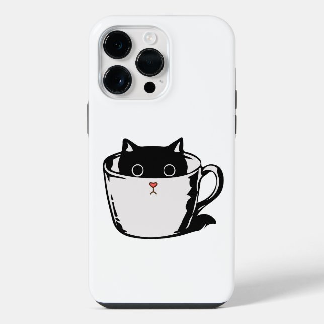 Coque iPhone Chaton noir avec nez rouge caché dans une tasse (Verso)