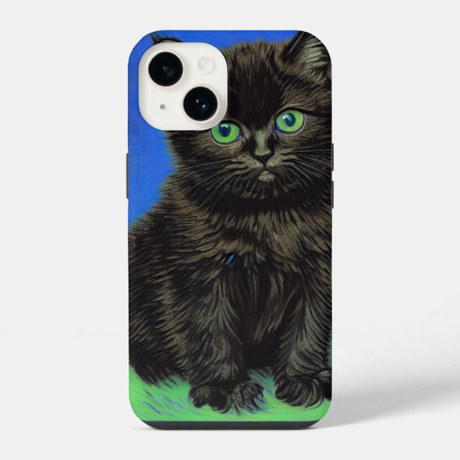 Coque iPhone Chaton noir de style Van Gogh (Verso)