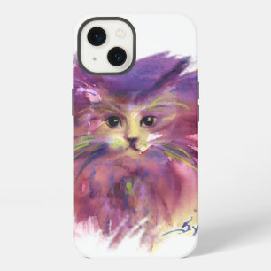 Etui iPhone 13 CHATON VIOLET,PORTRAIT DE CHAT,Blanc