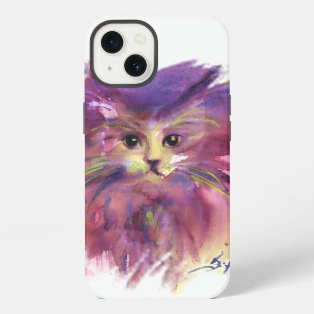 Coque iPhone CHATON VIOLET,PORTRAIT DE CHAT,Blanc (Verso)