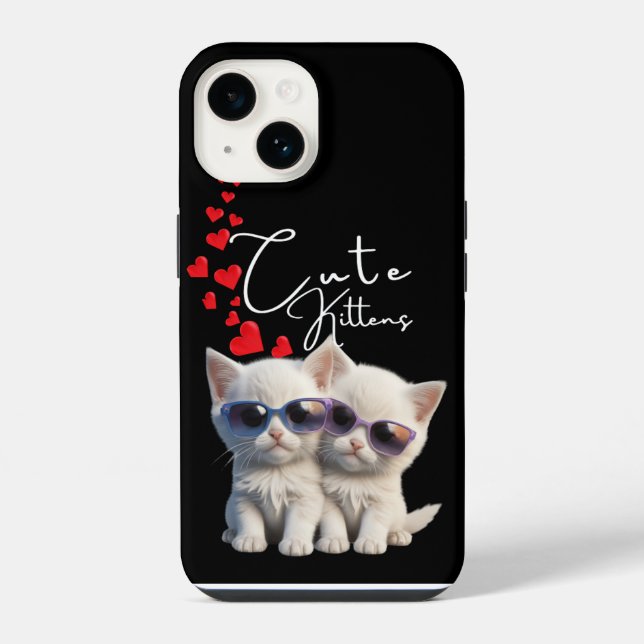 Coque iPhone Chatons mignons et flux de coeur (Verso)