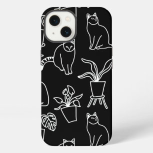Etui iPhone 13 Chats blancs sur fond noir