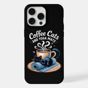 Coque iPhone 15 Pro Max Chats Café et Tapis de Yoga Yoga de Chat Drôle