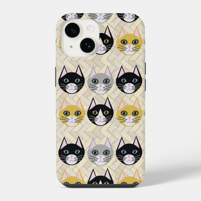 Coque iPhone Chats Chevrons Beige (Verso)