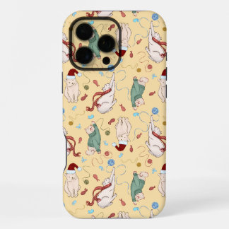 Coque iPhone 16 Pro Max Chats de Noël joueurs avec fil et motif de fête