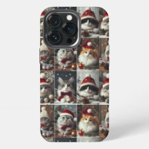 chats de Noël mignons animaux d'hiver rustique