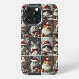 Etui iPhone 13 Pro Chats de Noël mignons animaux d'hiver rustiques