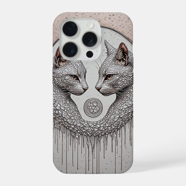 Coque iPhone Chats Doubles Argent ✨ Visages Symétriques Élégant (Verso)