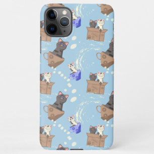Coque iPhone 11Pro Max Chats en boîte et gouttes de lait sur bleu