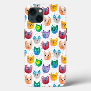 Etui iPhone 13 Chats et amis à l'aquarelle