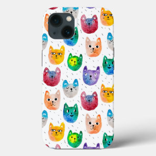 Etui iPhone 13 Chats et amis à l'aquarelle