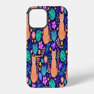 Coque iPhone 12 Chats & Fleurs Tropicales : Motif Sombre