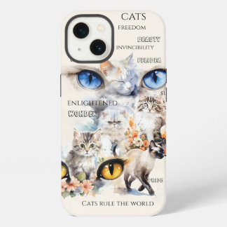 Etui iPhone 13 Chats gracieux Aquarelle Typographie