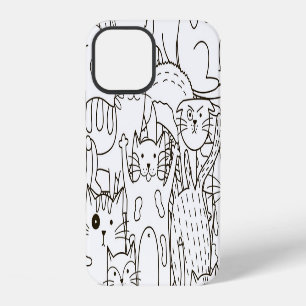 Coque iPhone 12 Chats gribouillis : noir et blanc.