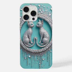 Coque iPhone 15 Pro Max Chats jumeaux en cristal ✨ Ornement de luxe chic s