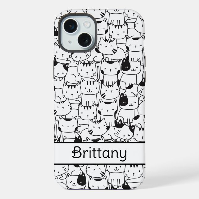 Coque iPhone Chats mignons noirs et blancs (Verso)