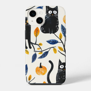 Coque Pour iPhone 14 Chats noirs d'Halloween et lunes drôles sorcières 
