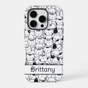 Coque iPhone 16 Pro Chats noirs et blancs mignons