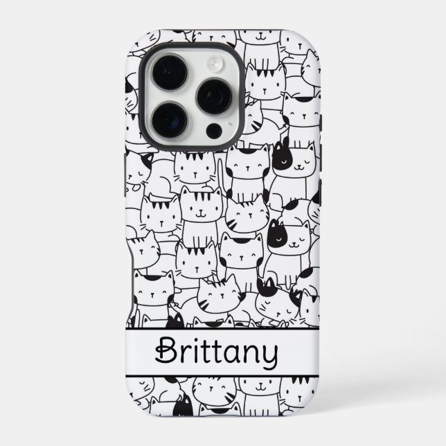 Coque iPhone Chats noirs et blancs mignons (Verso)