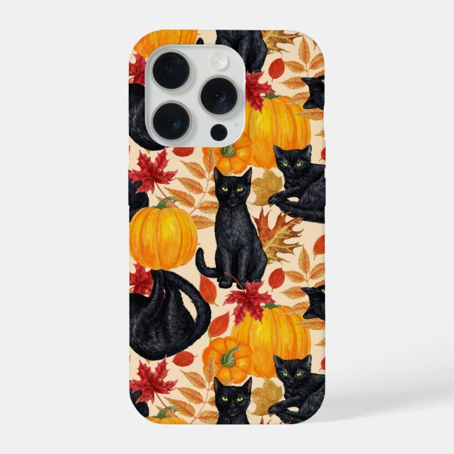 Coque iPhone Chats noirs et citrouilles (Verso)