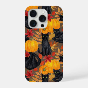 Coque iPhone 15 Pro Chats noirs et citrouilles 2