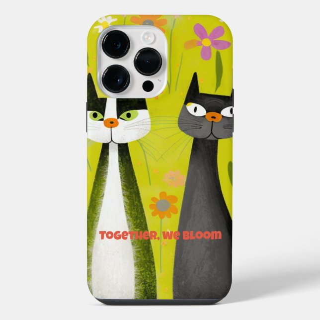 Coque iPhone Chats verts "Ensemble, nous fleurissons" (Verso)
