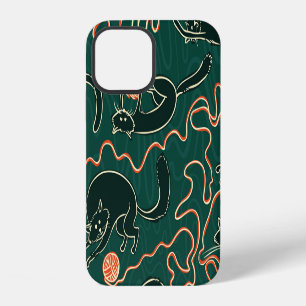 Coque iPhone 12 Chats Vintage : motif sans couture Doodle