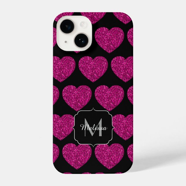 Coque iPhone Chaud coeur rose faux pétille motif Monogramme (Verso)