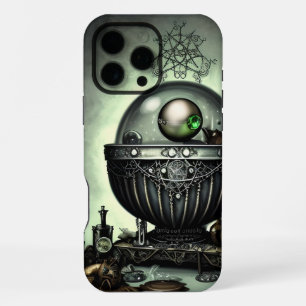 Coque iPhone 16 Pro Max Chaudière ornée Steampunk et objets magiques sur f