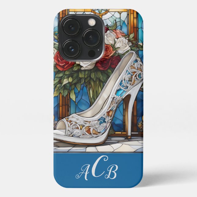 Coque iPhone Chaussure et bouquet Monogramme en verre (Verso)