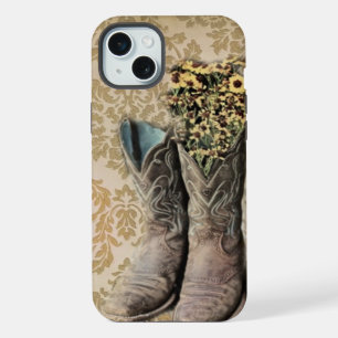 Coque iPhone 15 Plus Chaussures de cow-boy fleur sauvage occidental Dam