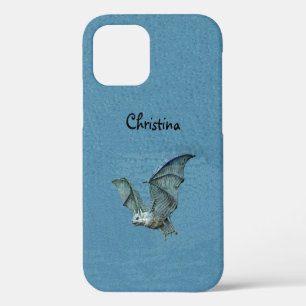 Coque iPhone 12 Chauve-souris bleue volante effrayante aux ailes b