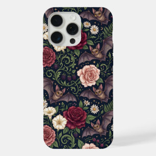 Coque iPhone 15 Pro Max Chauves-souris volant à travers des roses gothique