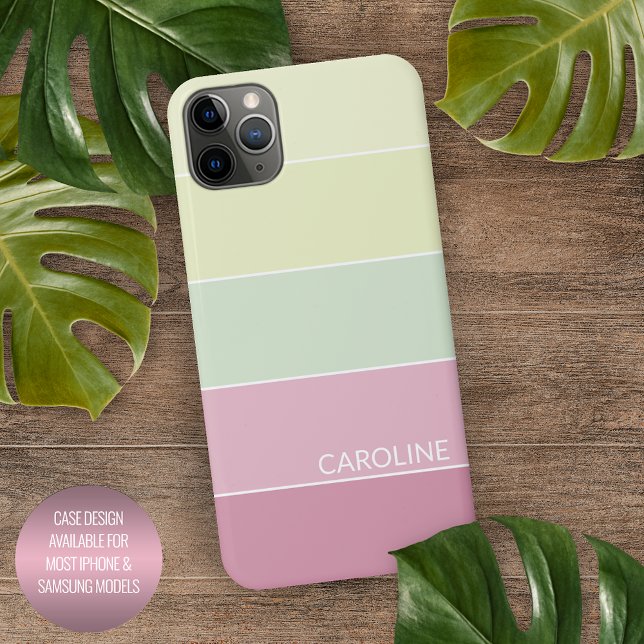 Coque iPhone Chaux rose clair Chartreuse Motif rayé vert (Créateur téléchargé)