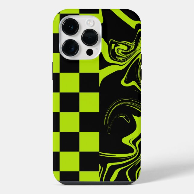 Coque iPhone Chèques et permules - Lime vert et noir (Verso)