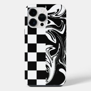 Coque Pour Pour iPhone 14 Pro Max Chèques et tourbillons - Noir et Blanc