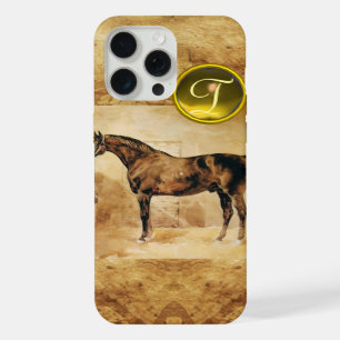 COQUE iPhone 15 PRO MAX CHEVAL ANGLAIS DANS ÉCURIE BRUN PARCHEMIN MONOGRAM