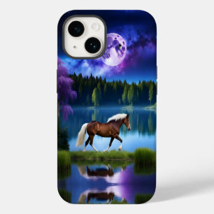 Coque Pour iPhone 14 Cheval belge Palomino sous un ciel étoilé violet