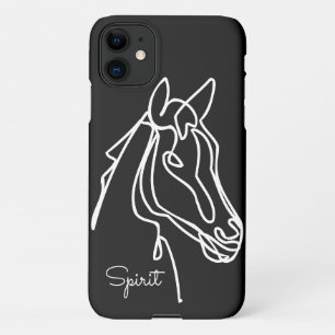 Coque iPhone 11 Cheval d'art à ligne noire et blanche personnalisé