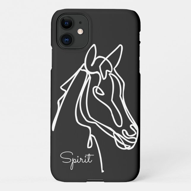 Coque iPhone Cheval d'art à ligne noire et blanche personnalisé (Dos)