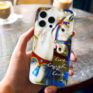 Coque iPhone 16 Pro Max Cheval de carrousel Photo Vivre Rire Aimer Coloré