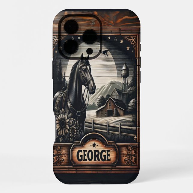 Coque iPhone Cheval de ferme au clair de lune (Verso)