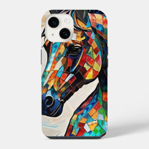 Coque Pour iPhone 14 Cheval de mosaïque en verre à plusieurs couleurs 1