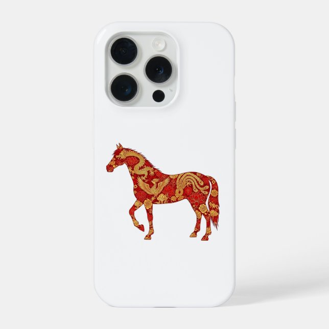 Coque iPhone Cheval du Nouvel An chinois avec Dragon Phénix  (Verso)