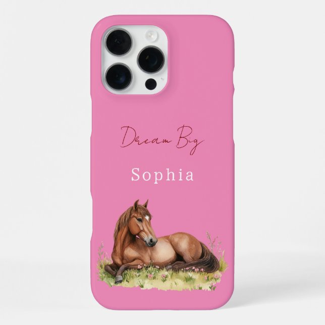Coque iPhone Cheval floral rose féminin (Verso)