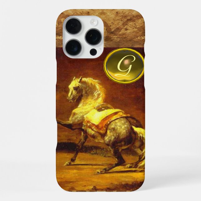 COQUE iPhone CHEVAL GRIS TACHETÉ MONOGRAMME (Verso)
